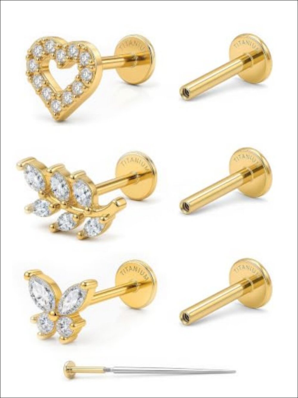 G23 Titanium Flat Back Stud Earrings Hypoallergenic Internally Threaded Body